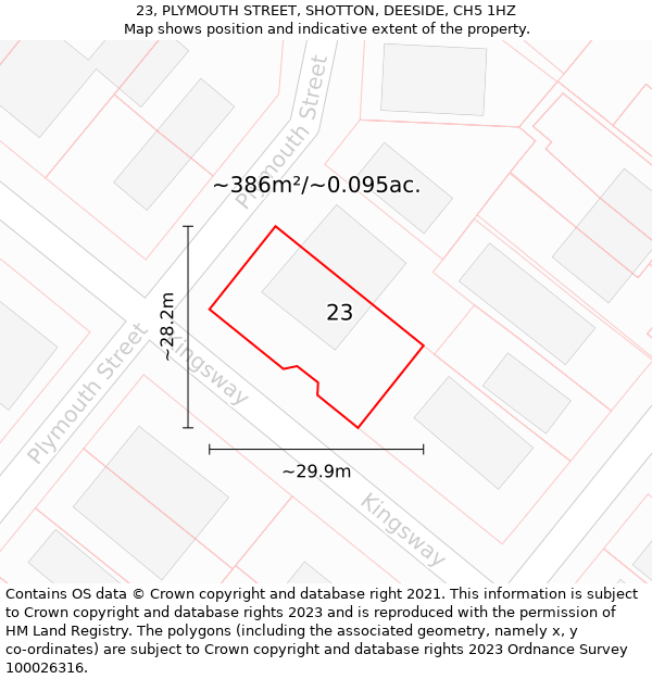 23, PLYMOUTH STREET, SHOTTON, DEESIDE, CH5 1HZ: Plot and title map