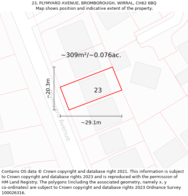 23, PLYMYARD AVENUE, BROMBOROUGH, WIRRAL, CH62 6BQ: Plot and title map