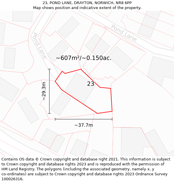 23, POND LANE, DRAYTON, NORWICH, NR8 6PP: Plot and title map