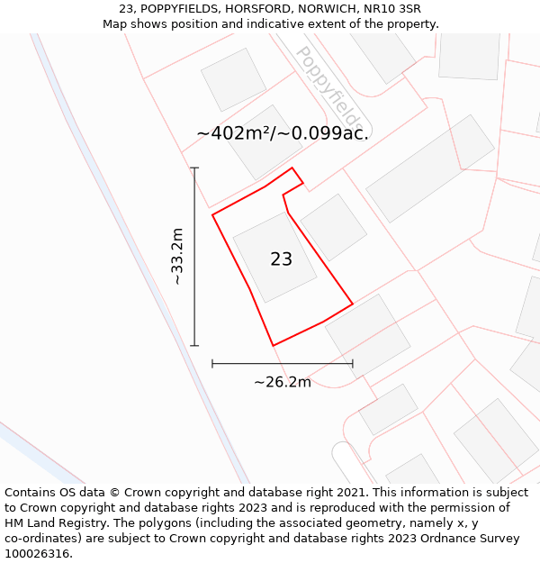 23, POPPYFIELDS, HORSFORD, NORWICH, NR10 3SR: Plot and title map