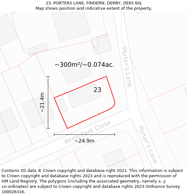 23, PORTERS LANE, FINDERN, DERBY, DE65 6AJ: Plot and title map