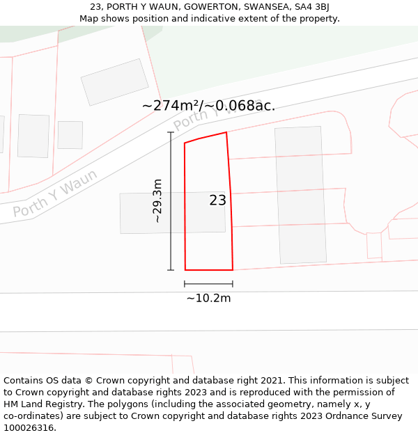 23, PORTH Y WAUN, GOWERTON, SWANSEA, SA4 3BJ: Plot and title map