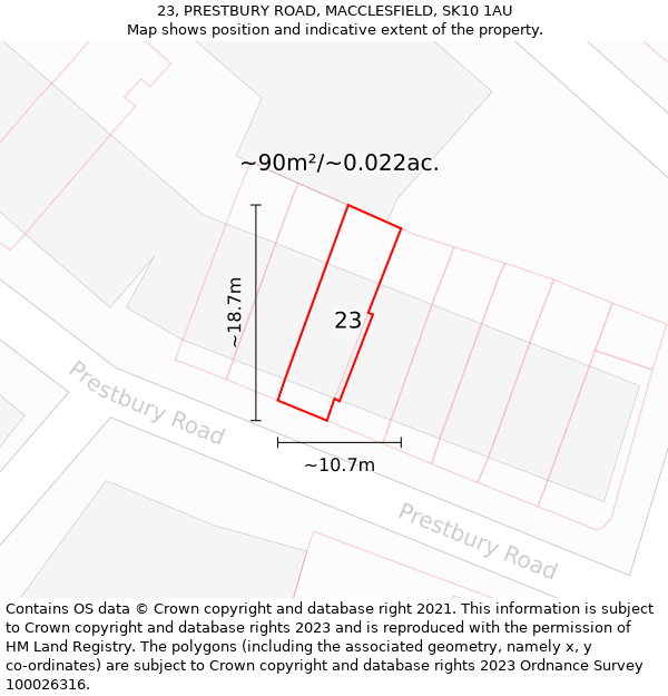 23, PRESTBURY ROAD, MACCLESFIELD, SK10 1AU: Plot and title map