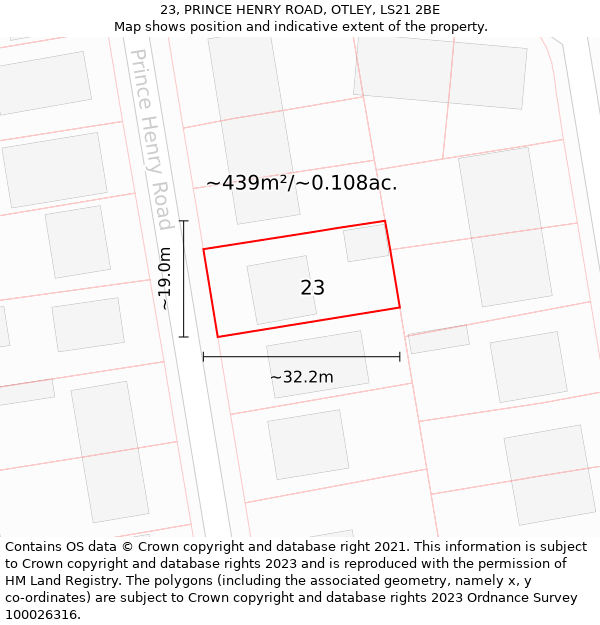 23, PRINCE HENRY ROAD, OTLEY, LS21 2BE: Plot and title map