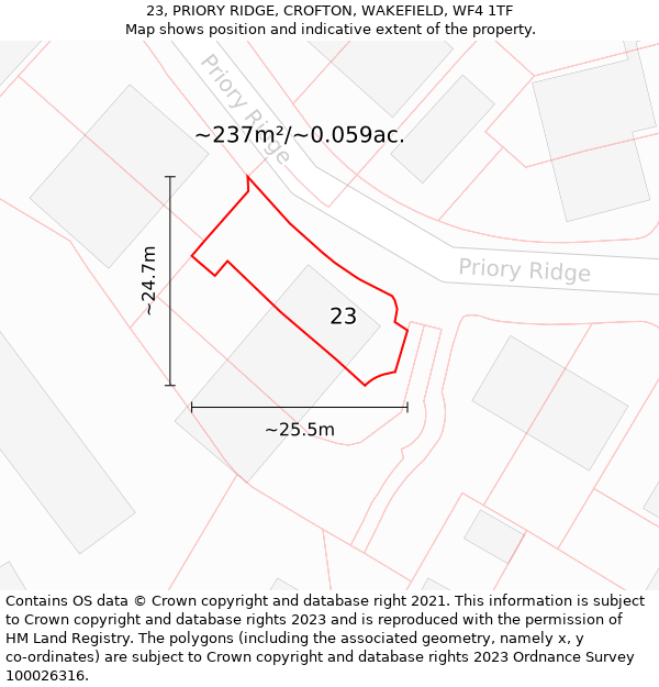 23, PRIORY RIDGE, CROFTON, WAKEFIELD, WF4 1TF: Plot and title map