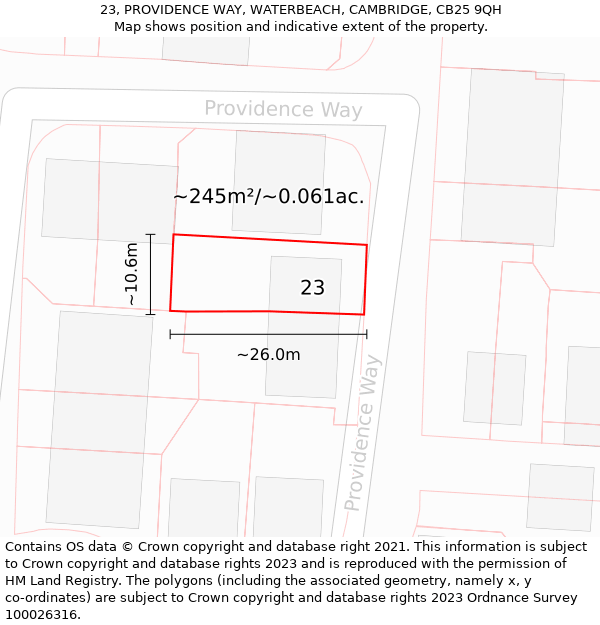 23, PROVIDENCE WAY, WATERBEACH, CAMBRIDGE, CB25 9QH: Plot and title map