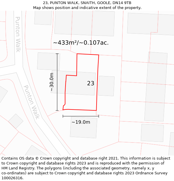 23, PUNTON WALK, SNAITH, GOOLE, DN14 9TB: Plot and title map