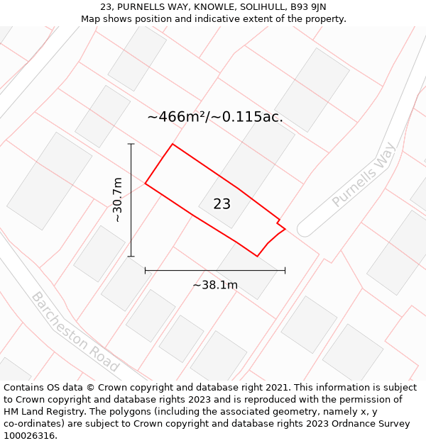 23, PURNELLS WAY, KNOWLE, SOLIHULL, B93 9JN: Plot and title map