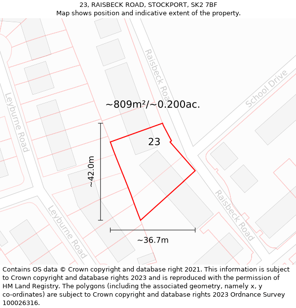 23, RAISBECK ROAD, STOCKPORT, SK2 7BF: Plot and title map