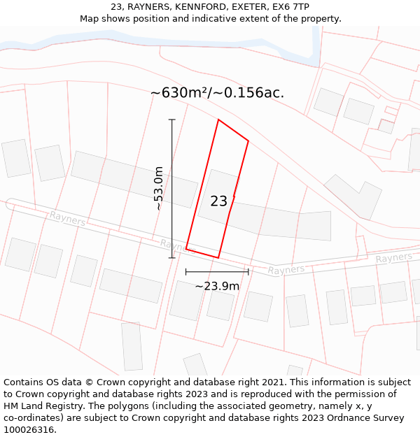 23, RAYNERS, KENNFORD, EXETER, EX6 7TP: Plot and title map