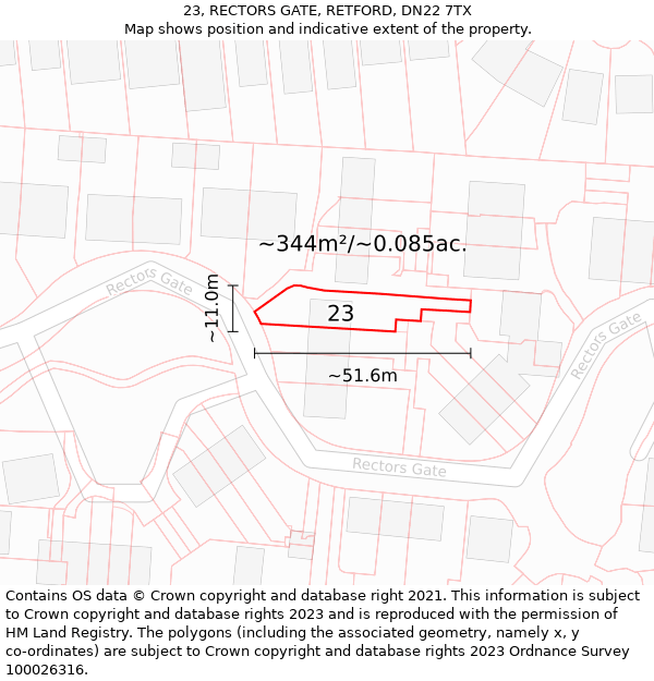 23, RECTORS GATE, RETFORD, DN22 7TX: Plot and title map