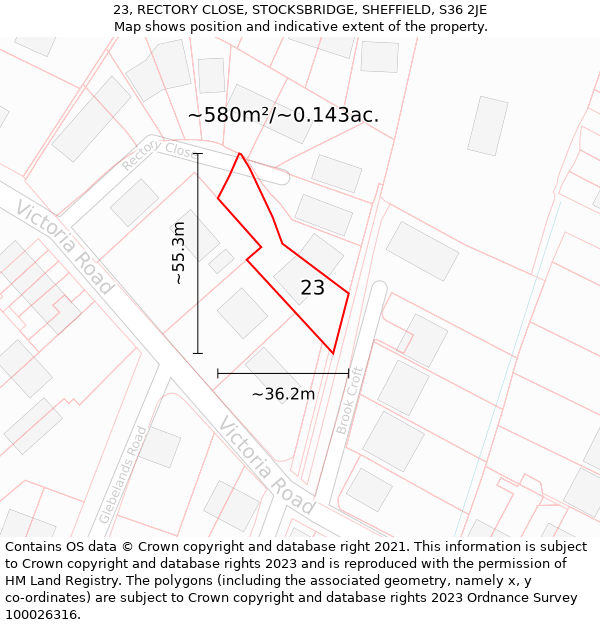 23, RECTORY CLOSE, STOCKSBRIDGE, SHEFFIELD, S36 2JE: Plot and title map