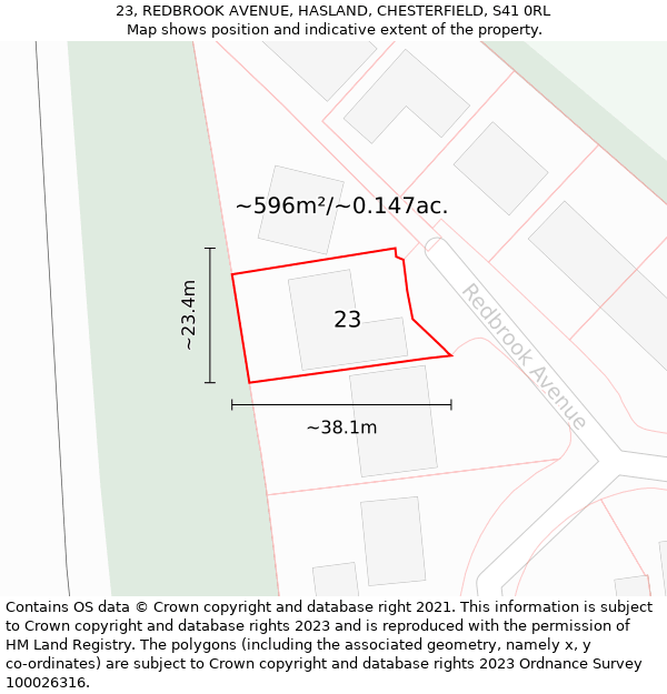 23, REDBROOK AVENUE, HASLAND, CHESTERFIELD, S41 0RL: Plot and title map