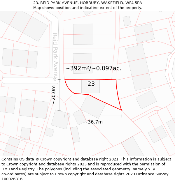 23, REID PARK AVENUE, HORBURY, WAKEFIELD, WF4 5PA: Plot and title map