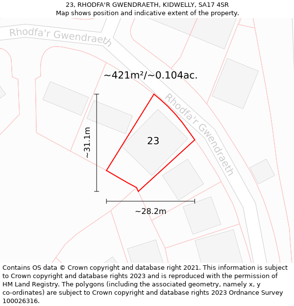 23, RHODFA'R GWENDRAETH, KIDWELLY, SA17 4SR: Plot and title map