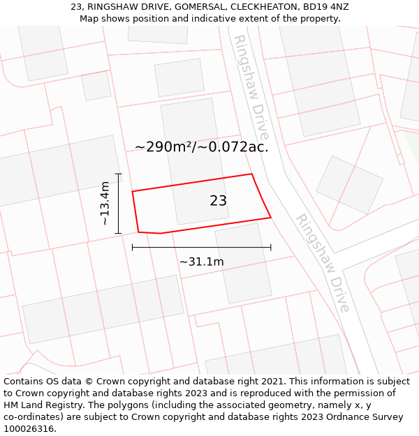 23, RINGSHAW DRIVE, GOMERSAL, CLECKHEATON, BD19 4NZ: Plot and title map