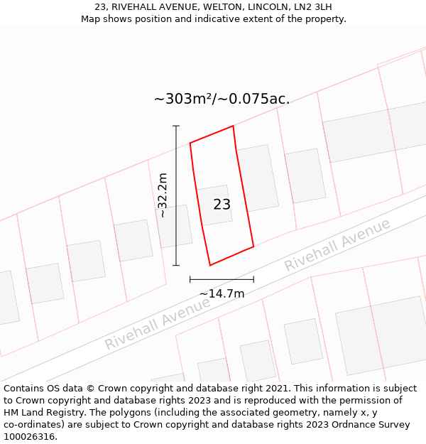 23, RIVEHALL AVENUE, WELTON, LINCOLN, LN2 3LH: Plot and title map