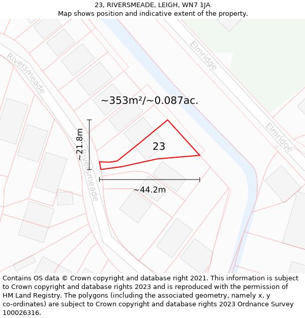 23, RIVERSMEADE, LEIGH, WN7 1JA: Plot and title map