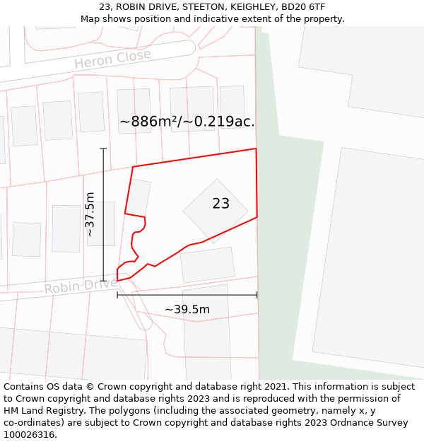 23, ROBIN DRIVE, STEETON, KEIGHLEY, BD20 6TF: Plot and title map