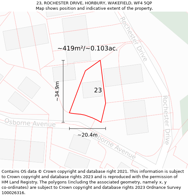 23, ROCHESTER DRIVE, HORBURY, WAKEFIELD, WF4 5QP: Plot and title map