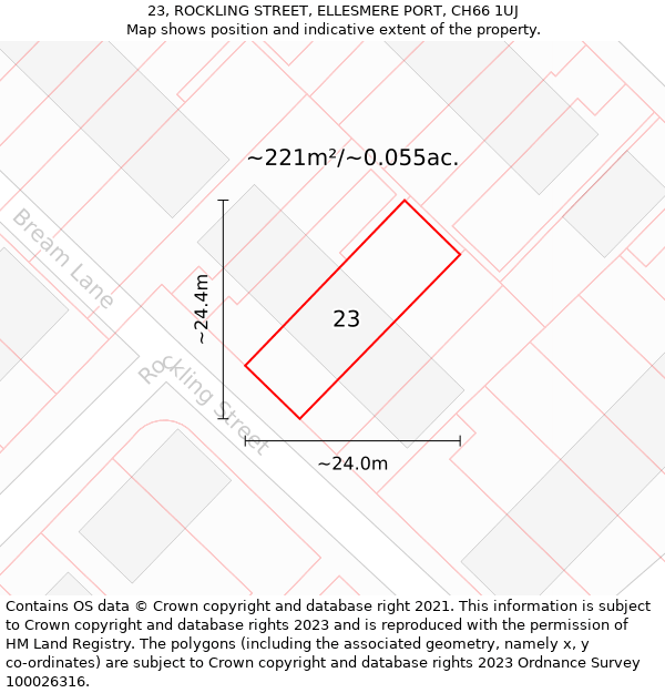 23, ROCKLING STREET, ELLESMERE PORT, CH66 1UJ: Plot and title map