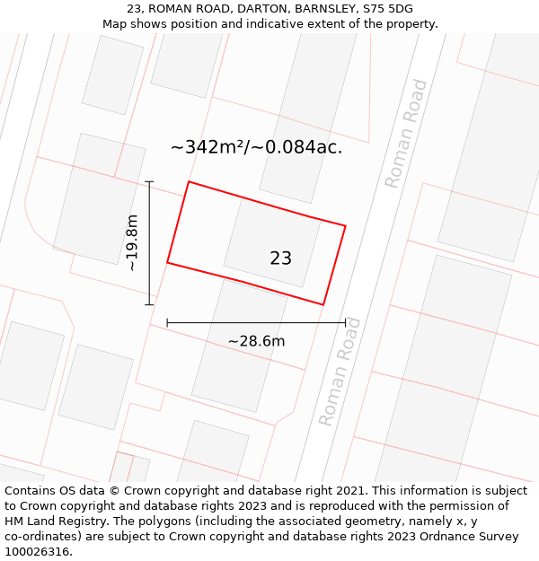 23, ROMAN ROAD, DARTON, BARNSLEY, S75 5DG: Plot and title map