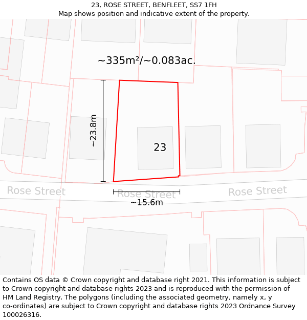 23, ROSE STREET, BENFLEET, SS7 1FH: Plot and title map