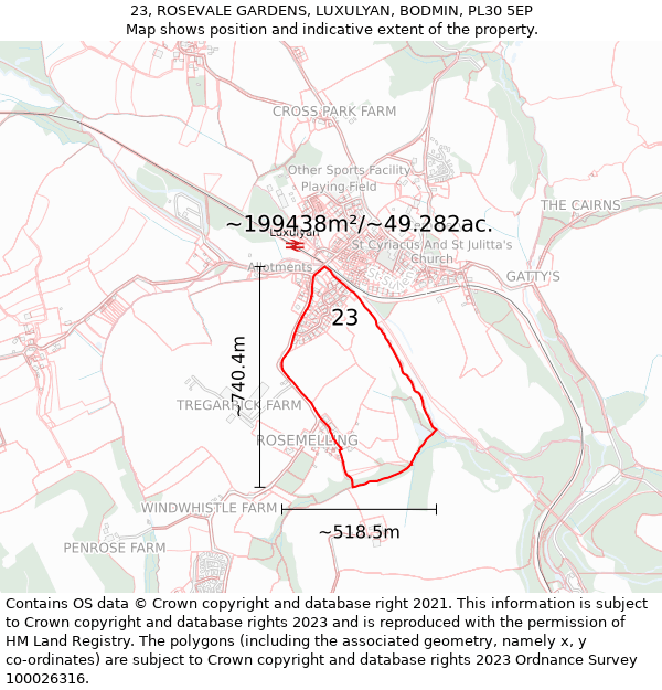 23, ROSEVALE GARDENS, LUXULYAN, BODMIN, PL30 5EP: Plot and title map