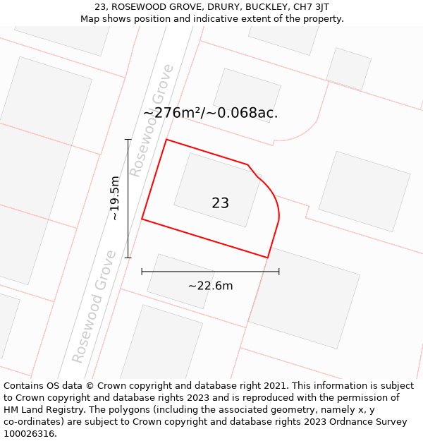 23, ROSEWOOD GROVE, DRURY, BUCKLEY, CH7 3JT: Plot and title map