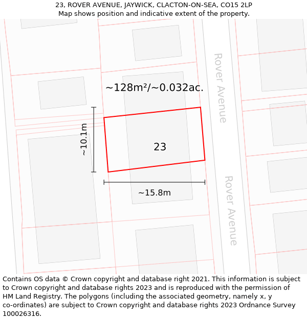 23, ROVER AVENUE, JAYWICK, CLACTON-ON-SEA, CO15 2LP: Plot and title map