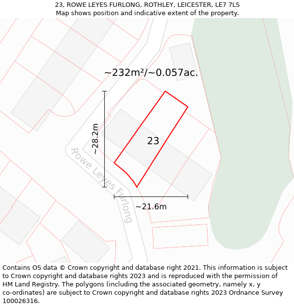 23, ROWE LEYES FURLONG, ROTHLEY, LEICESTER, LE7 7LS: Plot and title map