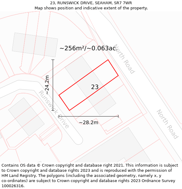 23, RUNSWICK DRIVE, SEAHAM, SR7 7WR: Plot and title map