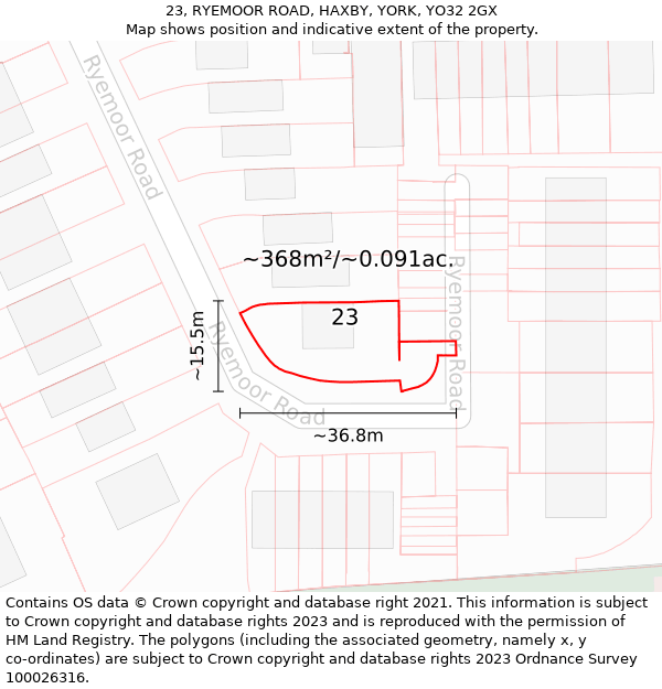 23, RYEMOOR ROAD, HAXBY, YORK, YO32 2GX: Plot and title map