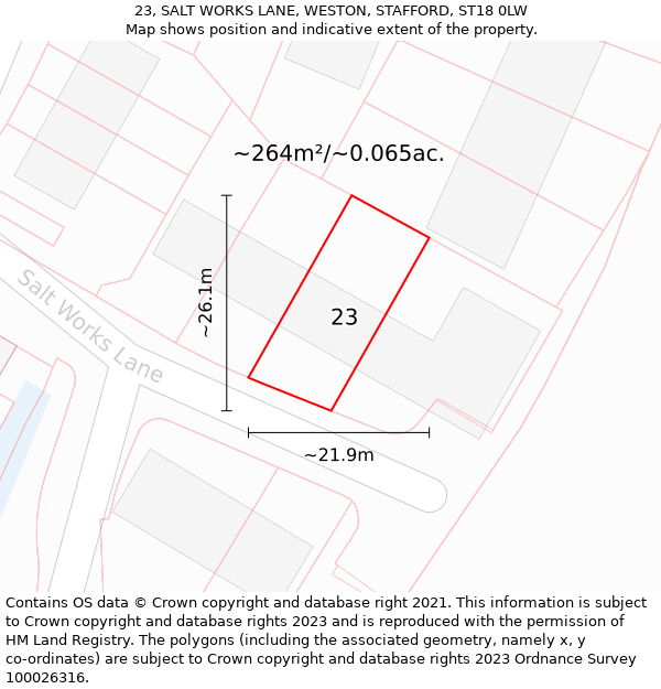 23, SALT WORKS LANE, WESTON, STAFFORD, ST18 0LW: Plot and title map