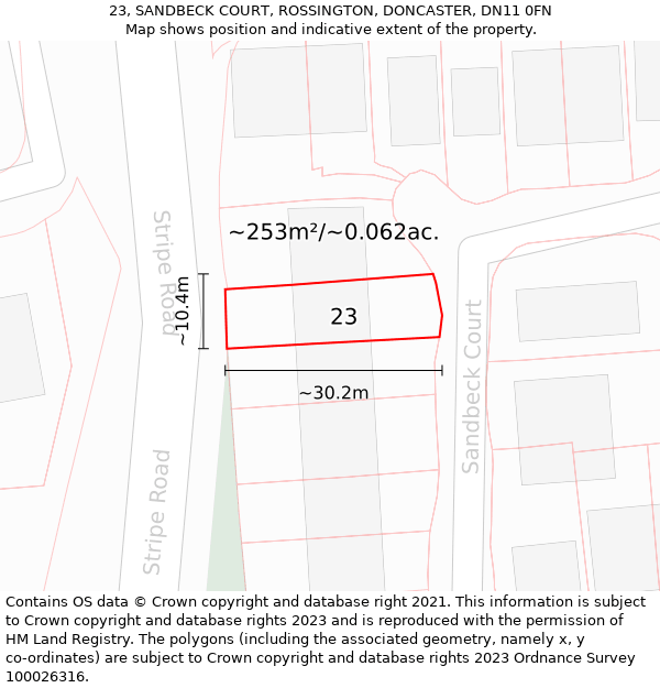 23, SANDBECK COURT, ROSSINGTON, DONCASTER, DN11 0FN: Plot and title map