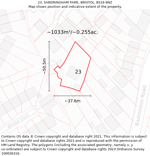 23, SANDRINGHAM PARK, BRISTOL, BS16 6NZ: Plot and title map