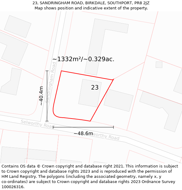 23, SANDRINGHAM ROAD, BIRKDALE, SOUTHPORT, PR8 2JZ: Plot and title map