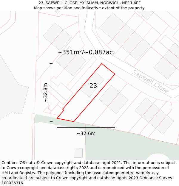 23, SAPWELL CLOSE, AYLSHAM, NORWICH, NR11 6EF: Plot and title map