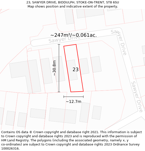 23, SAWYER DRIVE, BIDDULPH, STOKE-ON-TRENT, ST8 6SU: Plot and title map