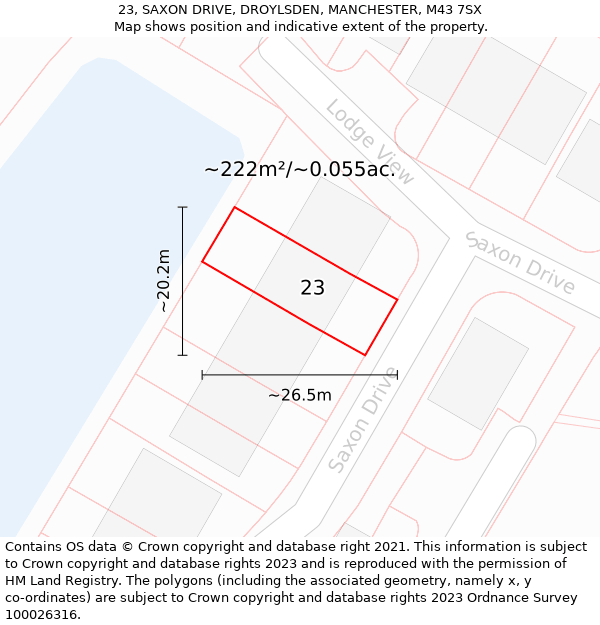 23, SAXON DRIVE, DROYLSDEN, MANCHESTER, M43 7SX: Plot and title map