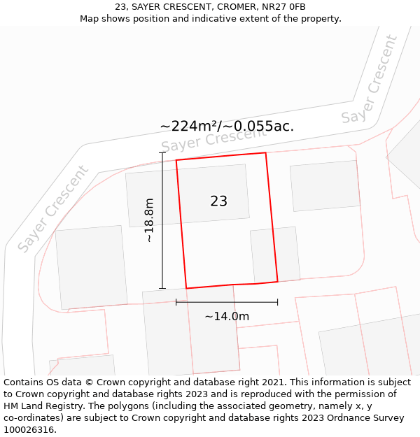 23, SAYER CRESCENT, CROMER, NR27 0FB: Plot and title map