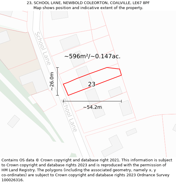 23, SCHOOL LANE, NEWBOLD COLEORTON, COALVILLE, LE67 8PF: Plot and title map