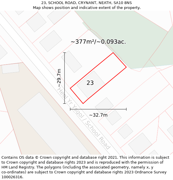 23, SCHOOL ROAD, CRYNANT, NEATH, SA10 8NS: Plot and title map