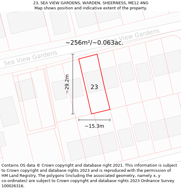 23, SEA VIEW GARDENS, WARDEN, SHEERNESS, ME12 4NG: Plot and title map