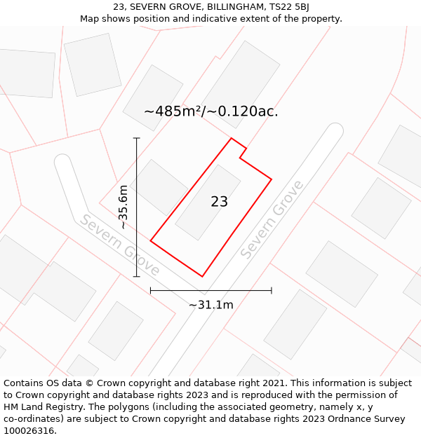 23, SEVERN GROVE, BILLINGHAM, TS22 5BJ: Plot and title map