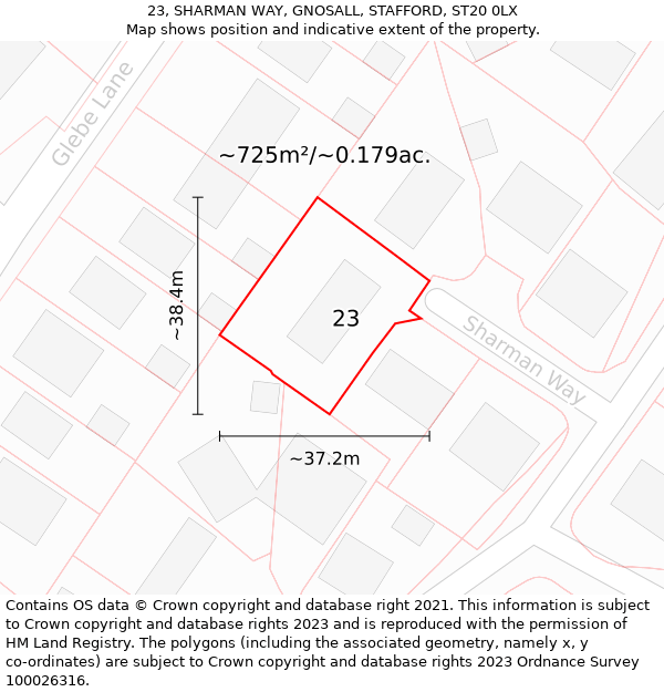 23, SHARMAN WAY, GNOSALL, STAFFORD, ST20 0LX: Plot and title map