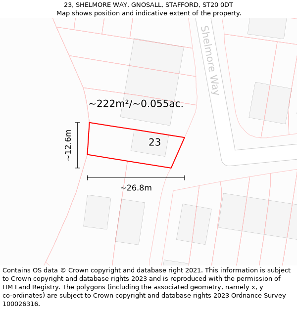 23, SHELMORE WAY, GNOSALL, STAFFORD, ST20 0DT: Plot and title map