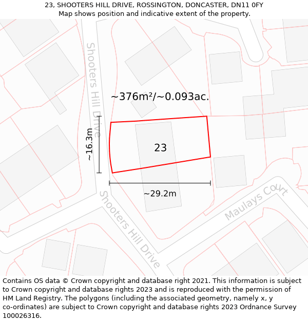 23, SHOOTERS HILL DRIVE, ROSSINGTON, DONCASTER, DN11 0FY: Plot and title map