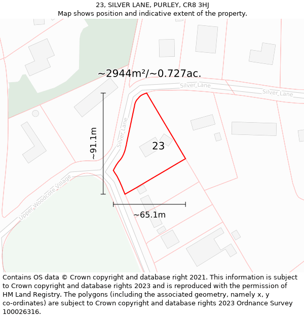 23, SILVER LANE, PURLEY, CR8 3HJ: Plot and title map