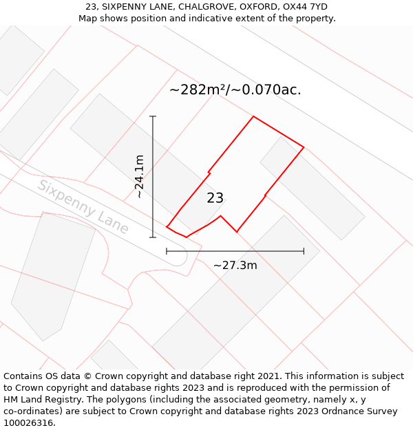 23, SIXPENNY LANE, CHALGROVE, OXFORD, OX44 7YD: Plot and title map